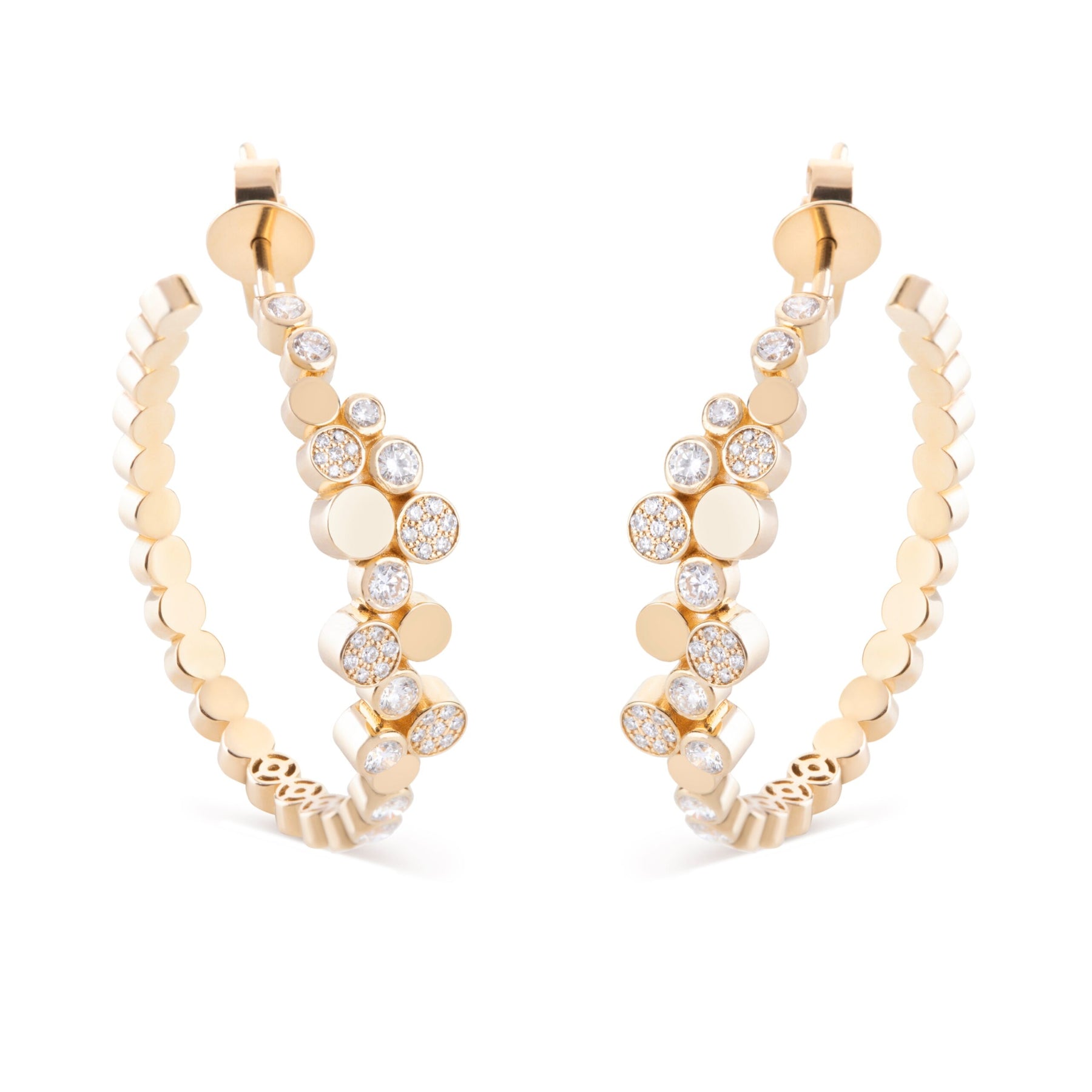 Yellow Gold Diamond Bubbles Hoop Earrings