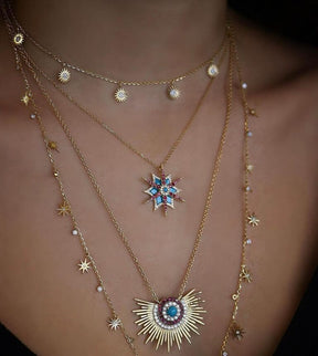 Diamond Soleil Necklace With Turquoise and Ruby
