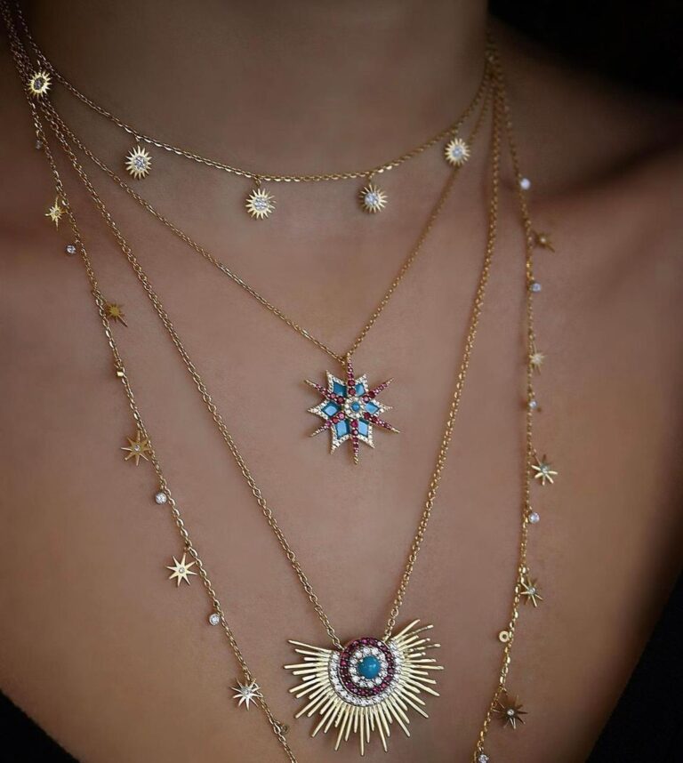Diamond Soleil Necklace With Turquoise and Ruby