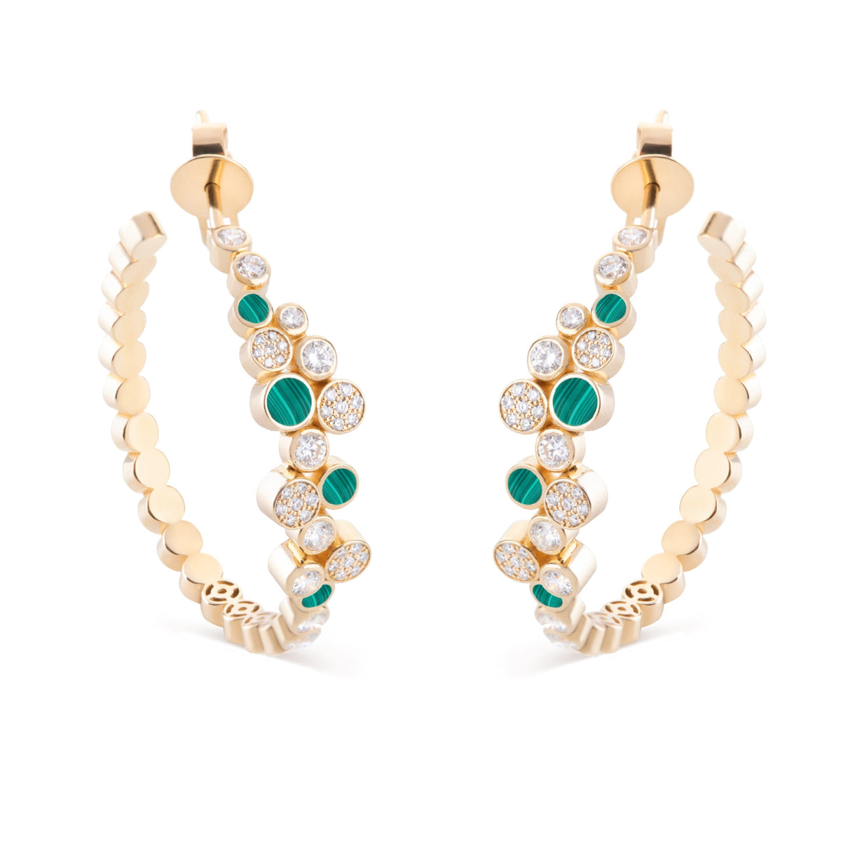Diamond Bubbles Hoop Earrings with Malachite