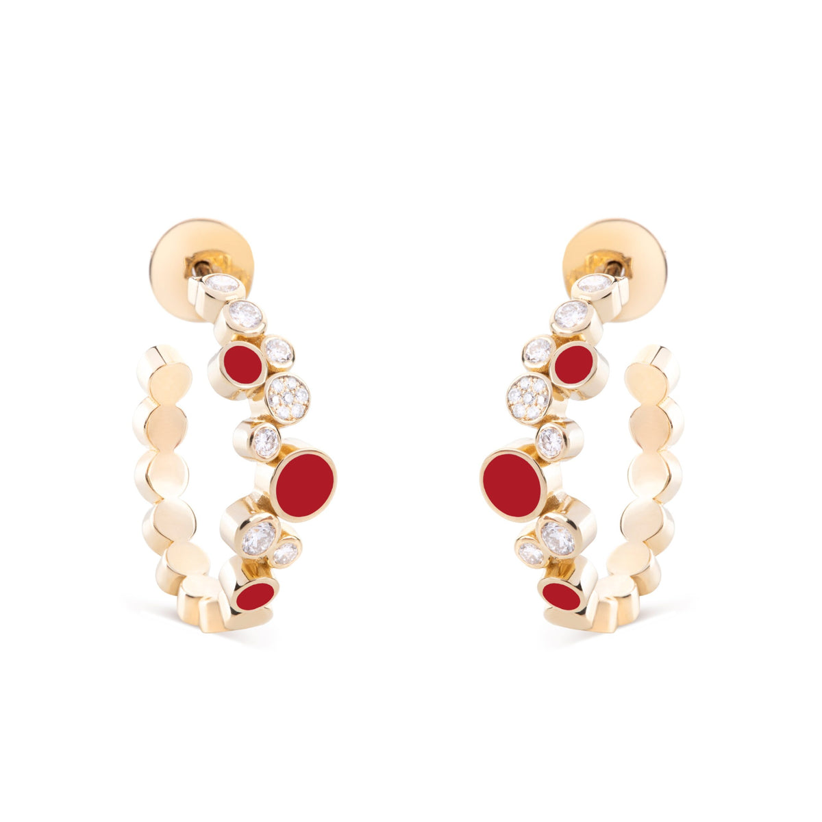 Small Diamond Bubbles Hoop Earrings with Coral