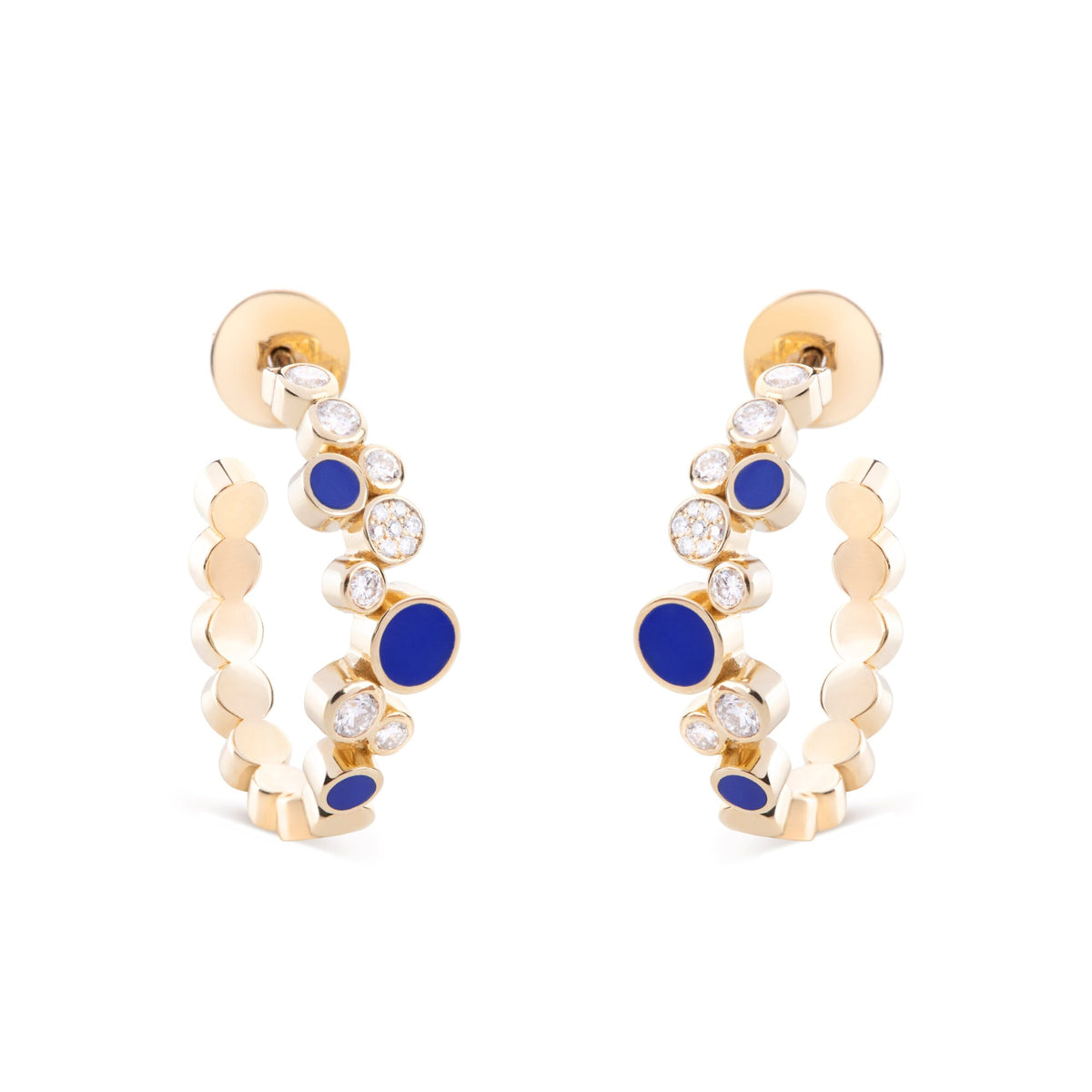 Small Diamond Bubbles Hoop Earrings with Lapis