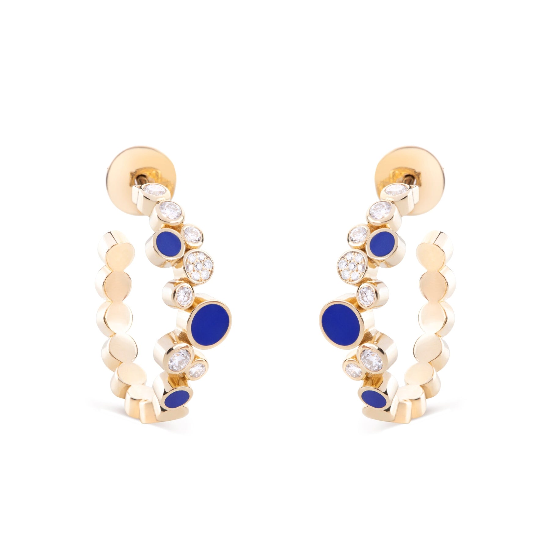Small Diamond Bubbles Hoop Earrings with Lapis