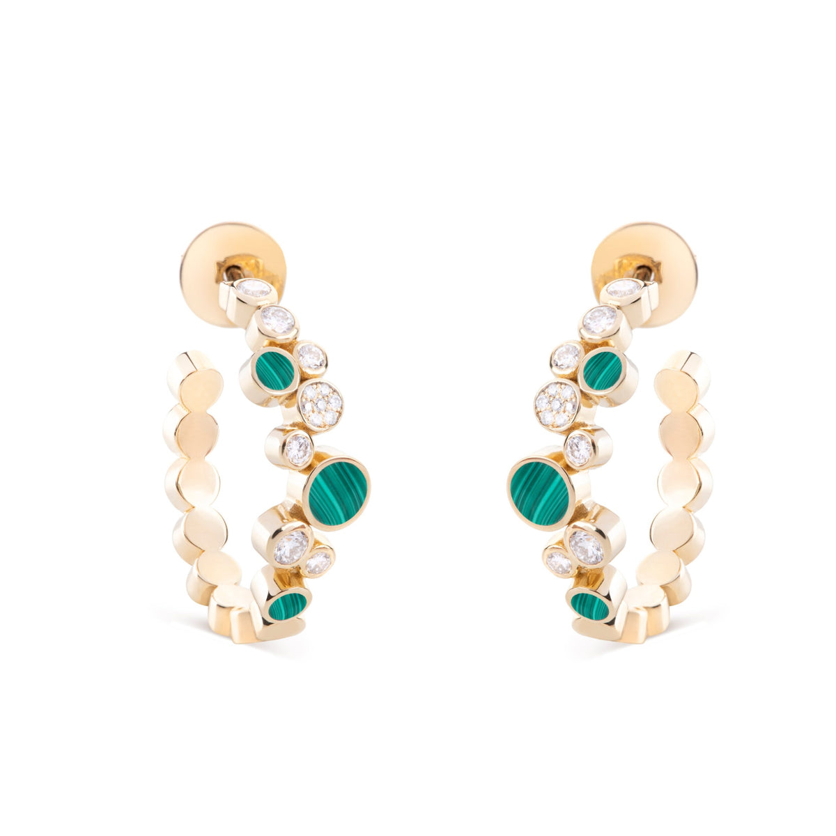 Small Diamond Bubbles Hoop Earrings with Malachite