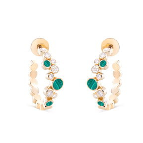 Small Diamond Bubbles Hoop Earrings with Malachite