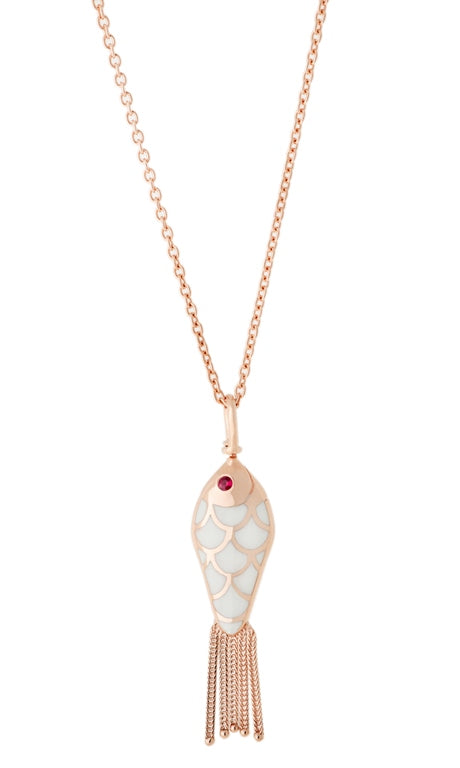 Fish For Love Pendant Ivory & Navy Blue Rubies