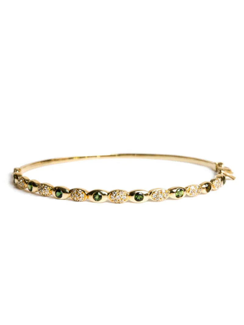 Freestyle Green Tourmaline Oval Bracelet With Diamond Clusters