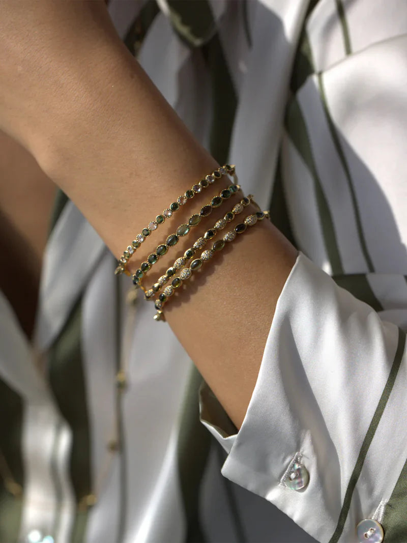 Freestyle Green Tourmaline Oval Bracelet With Diamond Clusters