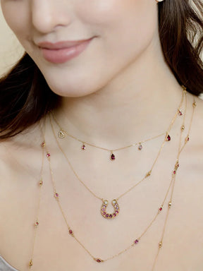 Pink Tourmaline Necklace With Diamond Heart Charm