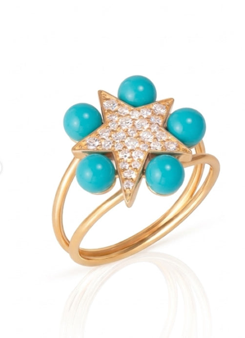 Celestial Bubbles Diamond Ring and blue enamel