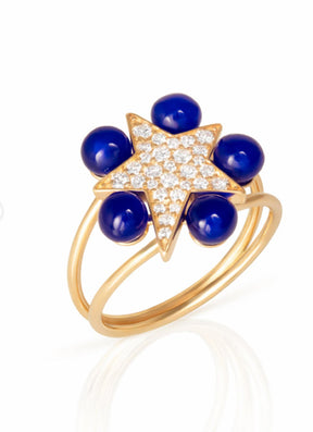 Celestial Bubbles Diamond Ring and blue enamel