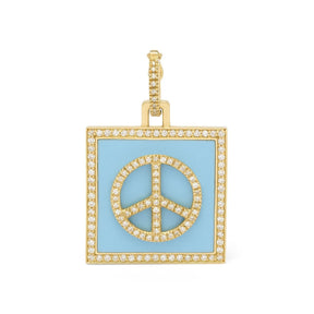 Mini Pendant with Diamond Frame - Give Peace by ATELIER LIYA (Light Blue) - Tales of Stones