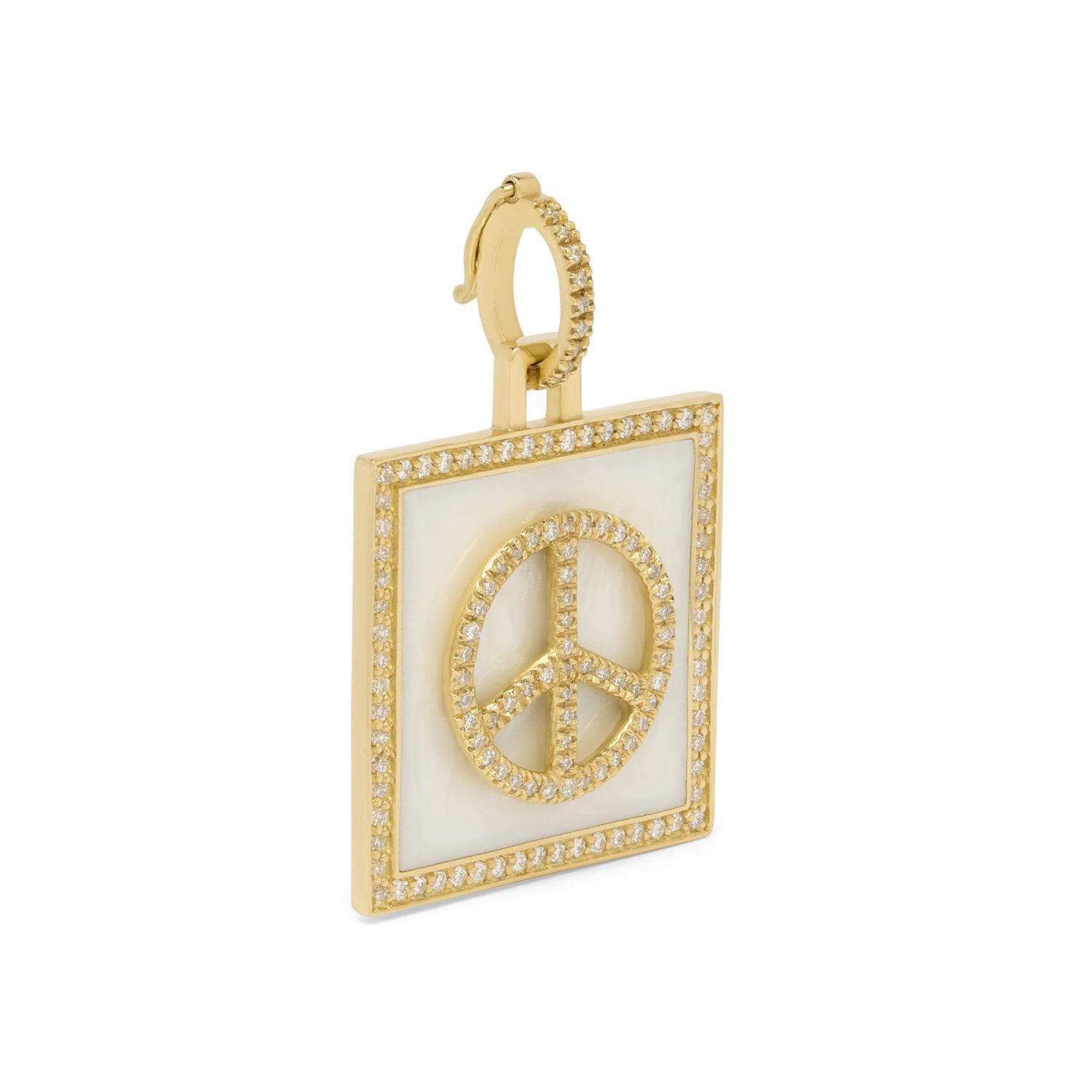 Mini Pendant with Diamond Frame - Give Peace by ATELIER LIYA (White) - Tales of Stones