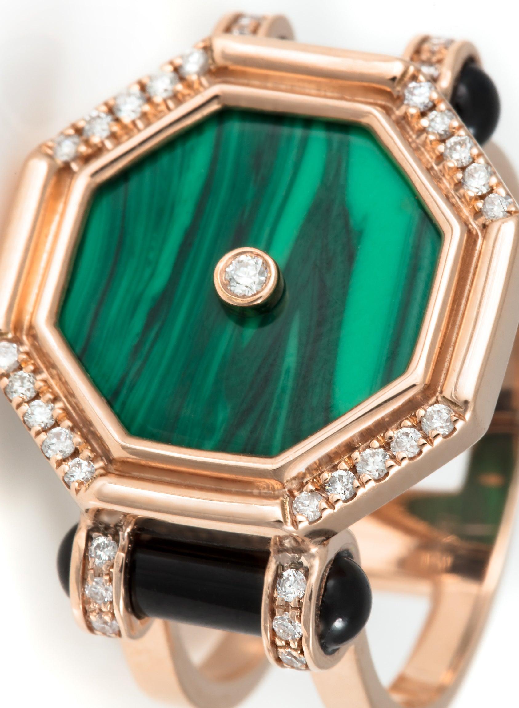 Pillar of Lights Hex Cocktail Ring  - Malachite - Tales of Stones