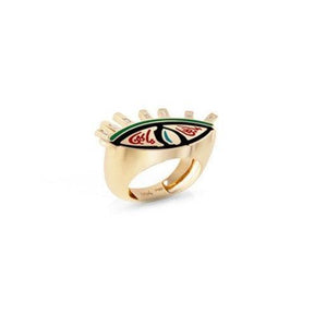 "YA EIN" Yellow Gold/Diamond Enamel Baguettes Ring - Tales of Stones