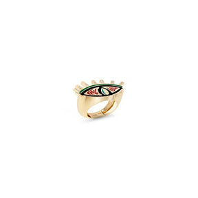 "YA EIN" Yellow Gold/Diamond Enamel Baguettes Ring - Tales of Stones