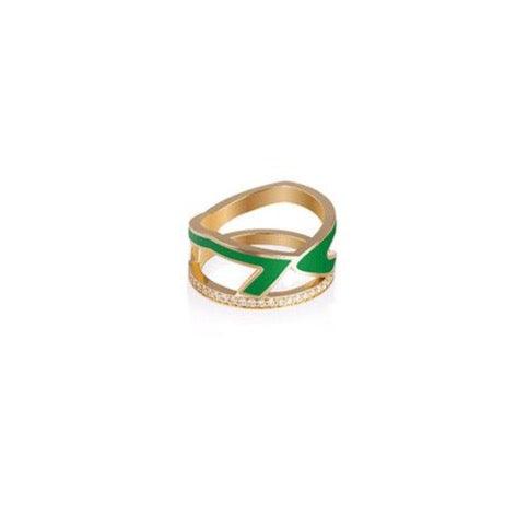 Yellow Gold/ Circle Diamonds Enamel Letter Ring - Tales of Stones