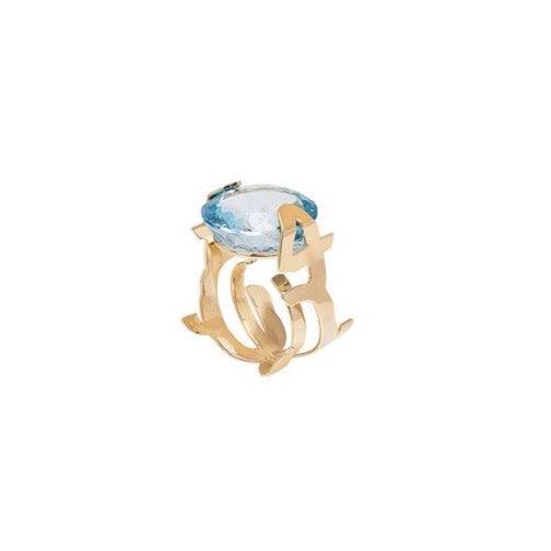Yellow Gold Topaz Stone "HOB/LOVE" Ring - Tales of Stones