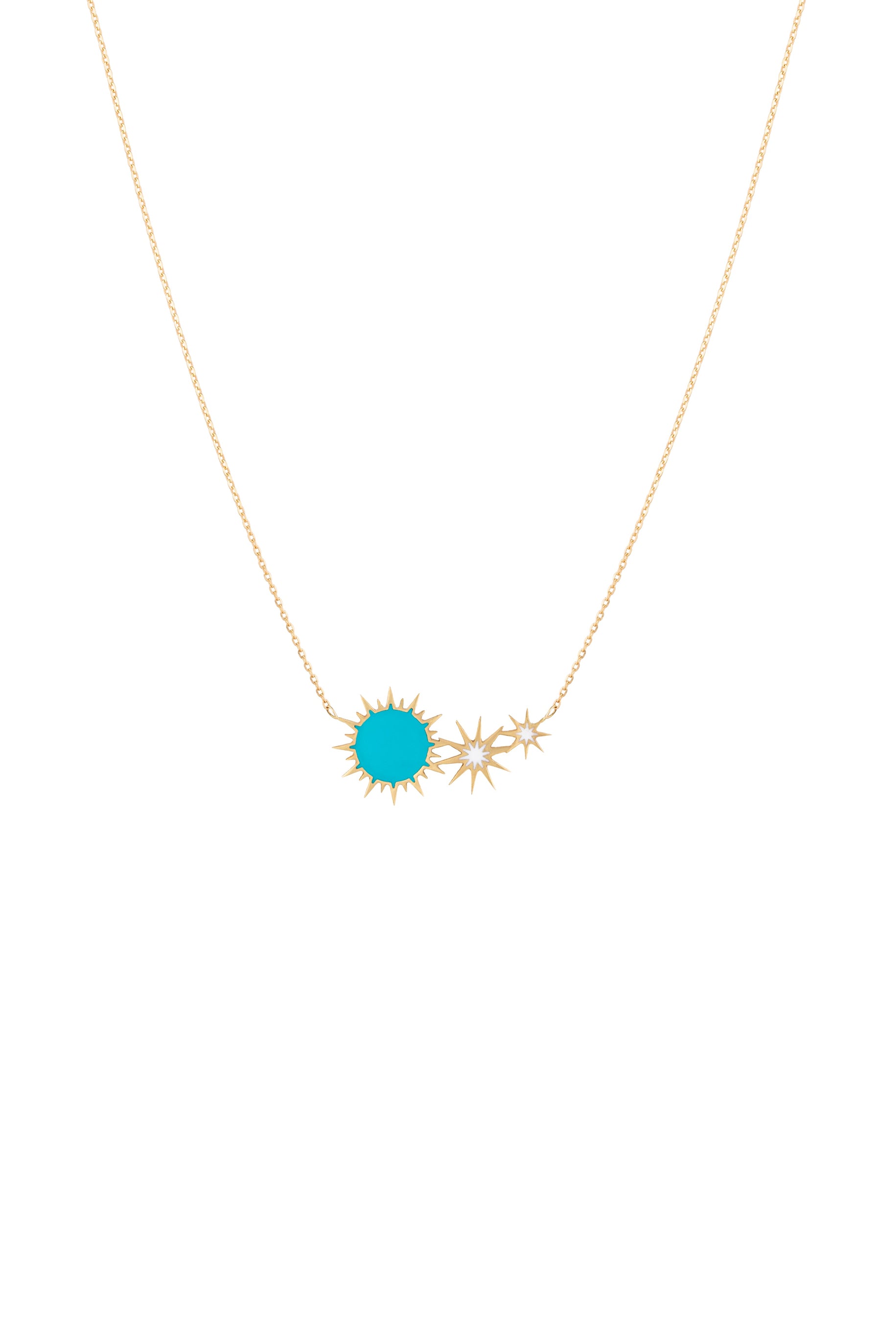 Blue Enamel Soleil Necklace in Yellow Gold