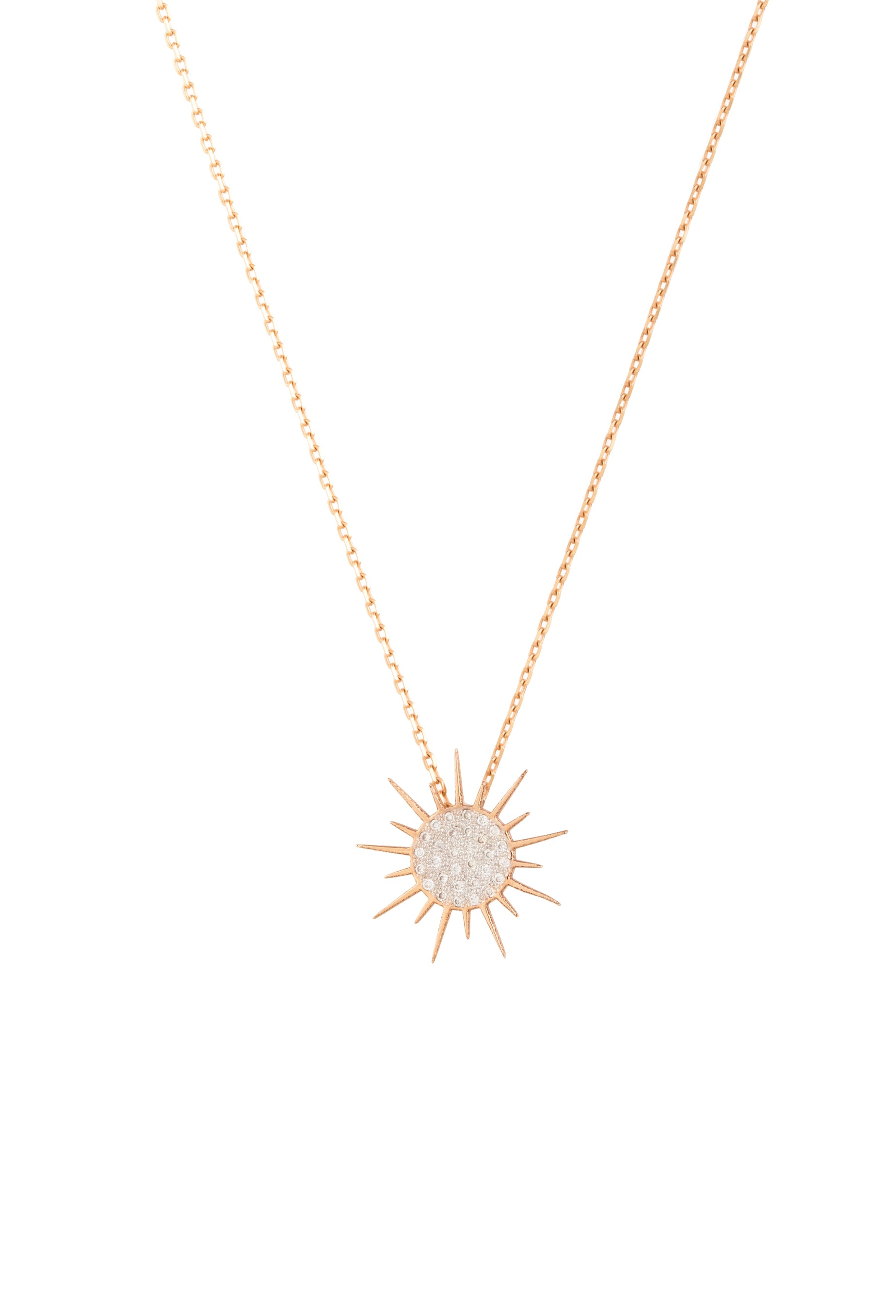 Medium Soleil Necklace, White Diamonds, 18K Yellow Gold