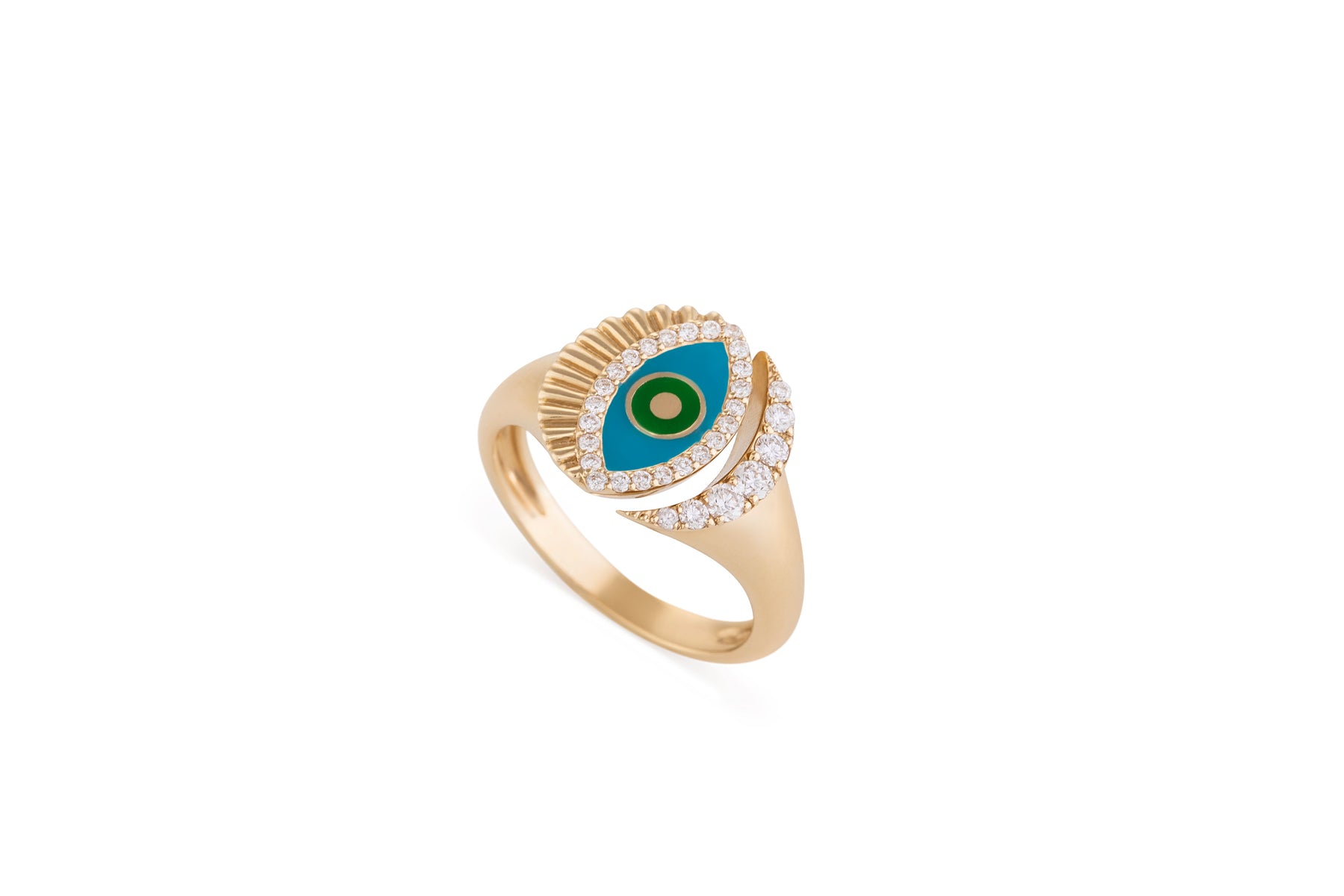 Evil Eye Pinky Ring with Enamel and Diamonds